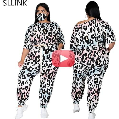 European and American Fall/Winter Hot-Selling Mid-Sleeve Leopard Print round Neck Loose Large Size Womens Casual Sports Suit