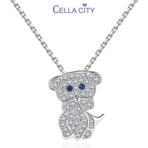 Cellacity Cute Puppy Pendant Necklace for Women Silver 925 Jewelry Gemstones Animal Dog Sapphire AAA Zircon Female Neck Ornament