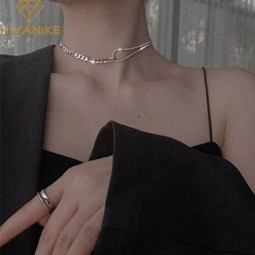 XIYANIKE 925 Sterling Silver Zircon Chain Stitching Necklace Female Simple Temperament Trend Clavicle Chain Handmade Jewelry