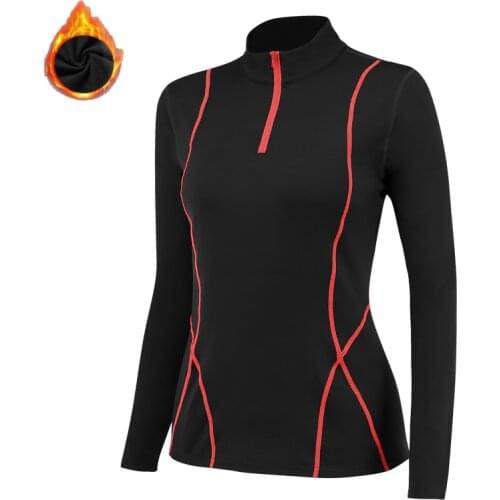 Winter Women Thermal Underwear Shirts Fleece Neckline Zipper Thick Warm Sport Tops Add Wool Striped Baselayer Pajamas Outwear