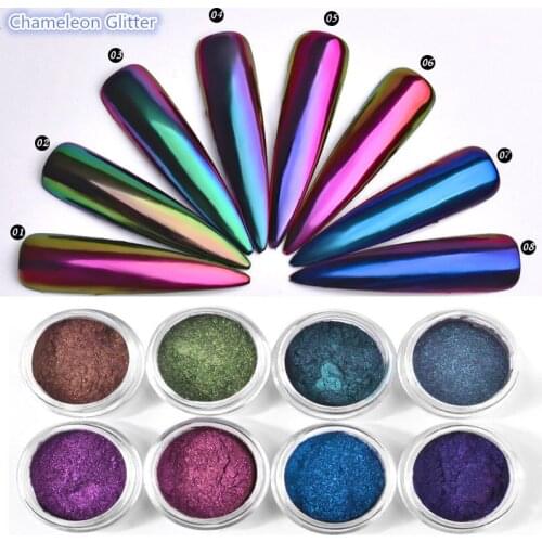 0.2g/ box Glitter Magic Mirror Dust Powder Chameleon Aurora DIY Nail art Chrome Pigment Glitters Nail Decoration