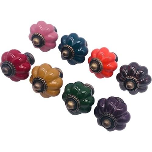 1pcs New Vintage Pumpkin Ceramic Door Knobs 34mm Khaki Rose Red Coffee Navy Blue Cabinet Drawer Cupboard Kitchen Pull 8 Colors