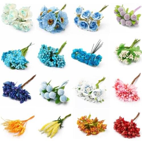 10pcs Mixed Hybrid Flower Cherry Stamens Berries Bundle Fake Wheat Ears DIY Cake Christmas Wedding Gift Box Wreaths Decoration