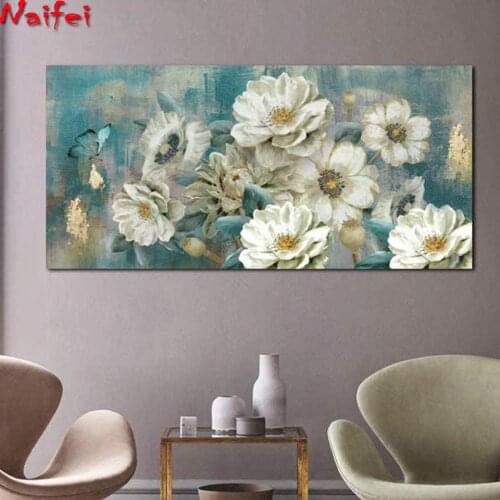 5d Diamond Painting Colored Turquoise Flowers Diamond Embroidery Cross Stitch White Flower Pictures Of Rhinestones Mosaic Decor
