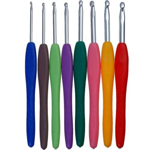 8PCs/set 2.5-6mm Rubber Handle Crochet Hooks Needles Knit Weave Craft Yarn Sewing Tools Crochet Knitting Needles