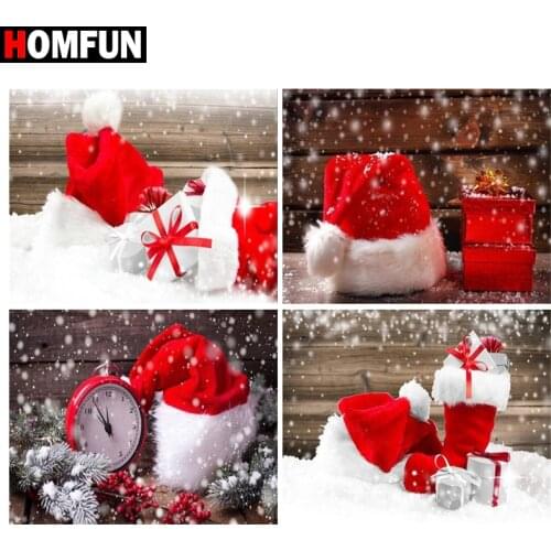 HOMFUN DIY Diamond Painting "Christmas hat gift box" Full Drill Square Round Diamond Embroidery 5D Cross Stitch Decoration Home