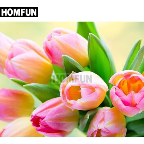 HOMFUN Full Square/Round Drill 5D DIY Diamond Painting "Tulip flower" Embroidery Cross Stitch 5D Home Decor Gift A02546