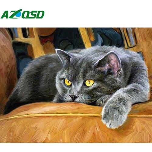 AZQSD Diamond Painting Cat Mosaic Diamond Embroidery Sale Animal Rhinestones Pictures Full Square Needlework Craft Kit Diy