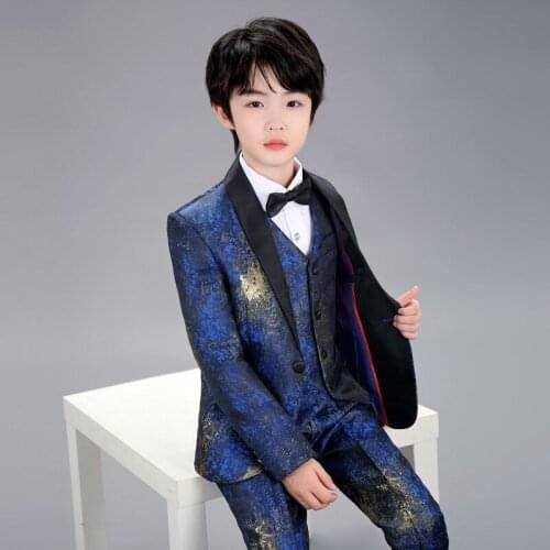 High-quality childrens vest four-piece suit, handsome British boy, flower girl, small host dress, boy piano costume