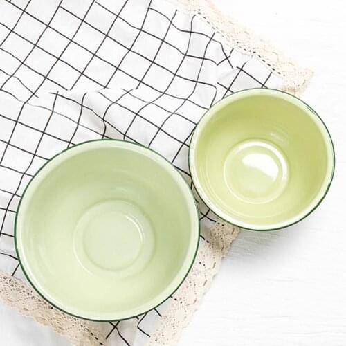 Enamel Bowl Thickened Nostalgic Green Salad Pasta Soup Basin for Dinner Enamel Bowl