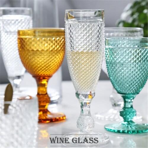 European Retro Embossed Lead-free Glass Red Wine Flute Champagne Glass 1PCS/245ml/300ml/165ml
