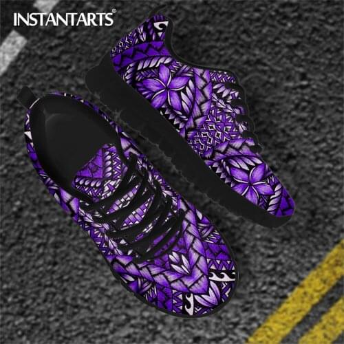 INSTANTARTS Spring Autumn Comfort Casual Sneaker Polynesian Plumeria Printing Women Lace-up Flat Shoes Lady Warm Zapatos 2021