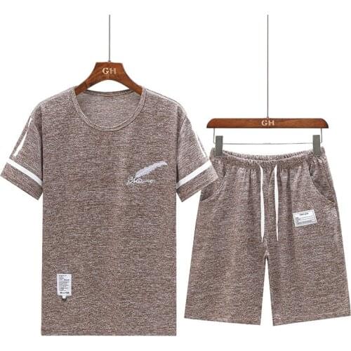 2-piece short sleeve t-shirt mens 5-point pants half sleeve T-shirt shorts a set of summer casual breathable sportswear