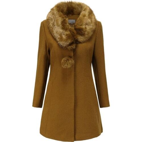 Hot Selling Warm Winter Womens Coat Wool Collar Woolen Coat Womens Jacket Windbreaker Fashion Overcoats Button Solid Long Coat