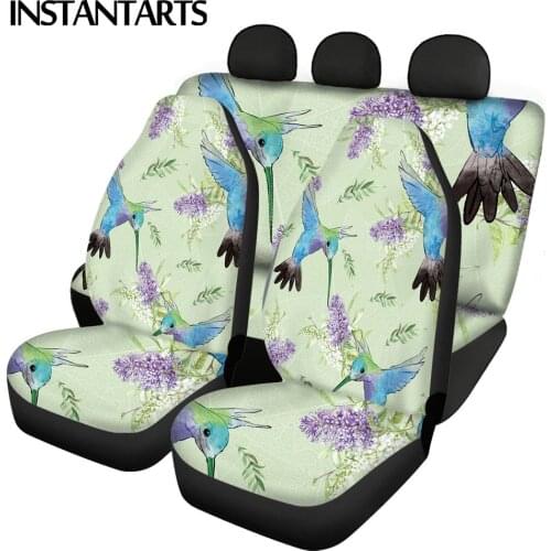 INSTANTARTS Hummingbird Design Car Interior Decor Anti-Slip Front and Back Car Interior Seat Cover Easy Clean Vehicle Seat Cover