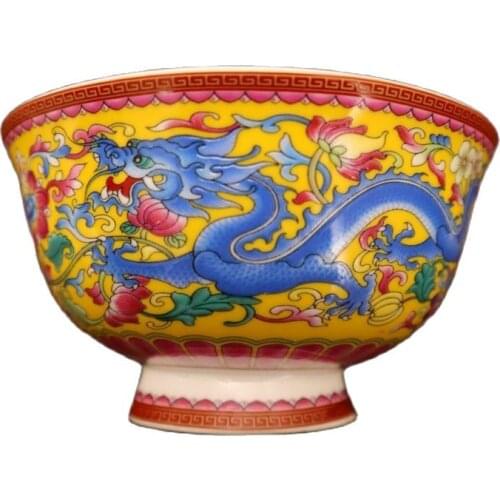 Chinese Old Porcelain Pastel Painting Dragon And Phoenix Pattern Bowl