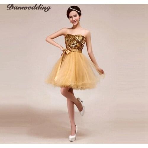 Gold Sequins Sweetheart-Neck Short/Mini Homecoming Dress Tulle Sashes Zipper Graduation dress Beautiful Girl Party Gowns