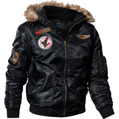 US Air Force Airborne Tactical Bomber Jackets Men Outdoor Hooded Fur Collar Military Pilot Jacket Winter Warm Army Flight Coats