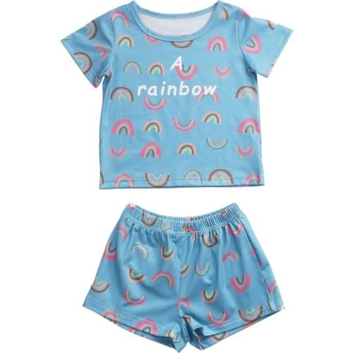Summer Infant Baby Boys Girls Sleepwear Pajama Sets Rainbow Print Short Sleeve Pullover Tops Shorts