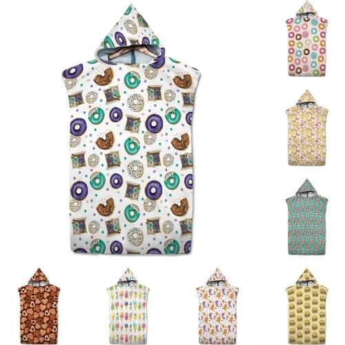 Microfibe Printed Donutsr Quick Dry Wetsuit Changing Robe Poncho Beach Towel Bathrobe Cloaks Hooded Swimming Gym Bath Towels