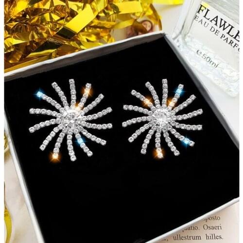 Fashion Flower Cluster Clear Crystal Zirconia Stud Earrings For Women Silver Color Stud Ear Jewelry Brincos Wedding Jewelry