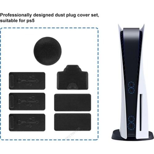Black Silicone Dust Plugs Set for PS5 USB HDM Interface Anti-dust Cover Dustproof Plug for PS5 Game Console Accessories 6pcs