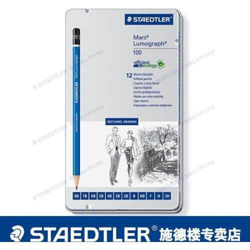 12PCS [Top Quality] Deutsche STAEDTLER 100 G12 S Blue Stick Professional Drawing Pencil Sketch Pencil Set Irox Box