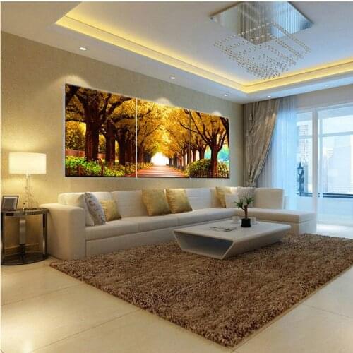 Golden Avenue roadside trees Modern home wall decoration painting wall art pictures canvas prints Cuadros Canvas no Frames