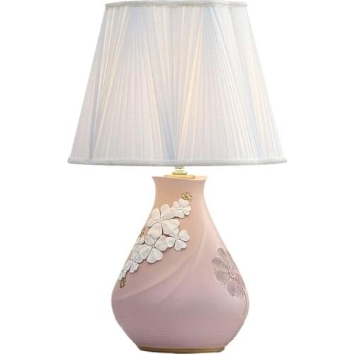 Pink Flowers table lamps princess wedding ceramic cloth light creative wedding room bedroom bedside Table lights mx10140944
