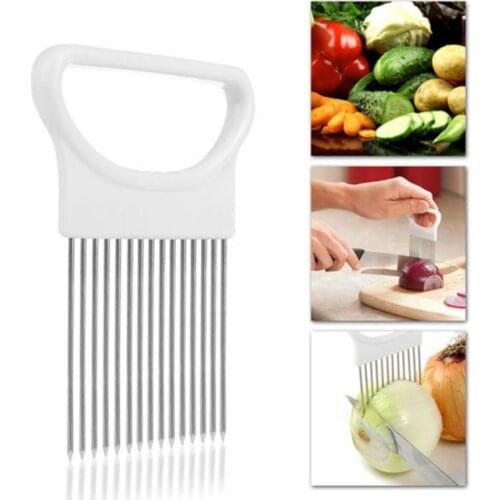 Stainless Steel Onion Needle Onion Fork Vegetables Fruit Slicer Tomato Cutter Cutting Safe Aid Holder Kitchen Accessories Tools