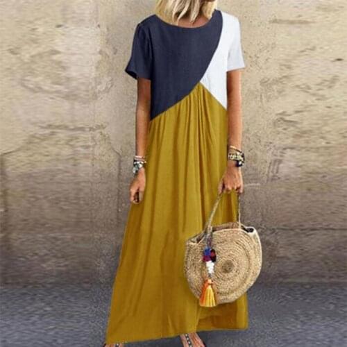 2020 Women Dresses Long maxi dresses for women vestidos casual dress Beach Patchwork Color Loose Casual Plus Size Dress