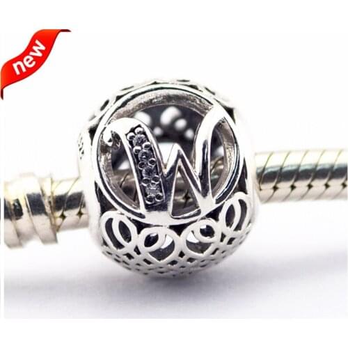 Genuine 925 Sterling Silver Charms Vintage W Letter Beads Fit Pandora Bracelets DIY Women Jewelry kralen rosario berloques