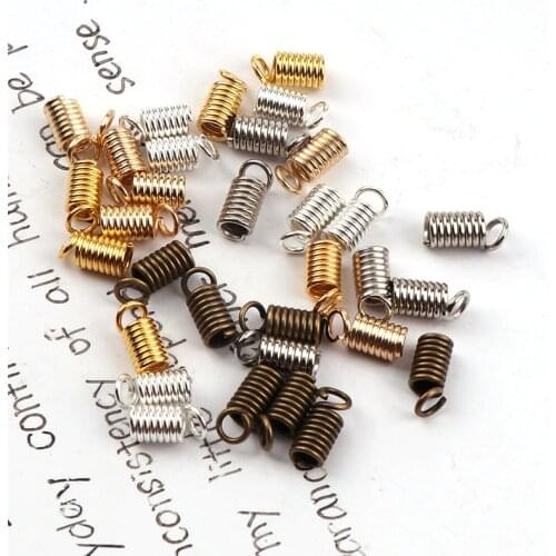 10x4mm Spring Crimp Ends Fastener Coil Cord Crimps End Caps Clasps Extension DIY Necklace Connectors Jewelry Findings
