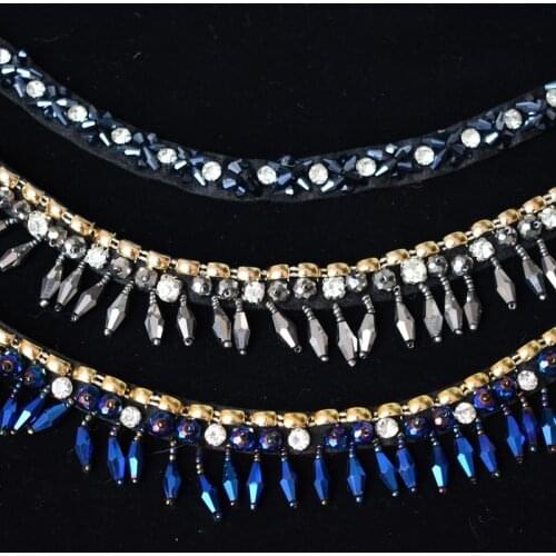 Handwork Crystal Beads Patch Embroidery Lace Collar Applique Neckline Collar For Clothing Garment DIY Accessories