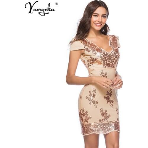 Sexy bodycon Gold black Sequins summer dress women Evening elegant V Neck Backless mini Luxury night club Party Dresses vestidos