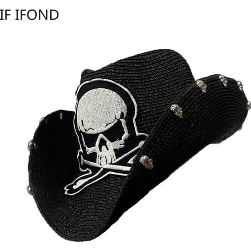 Halloween Festival Skull Pattern Cowboy Hat Women Men Straw Western Cowboy Hat Summer Gentleman Sombrero Hombre Hat