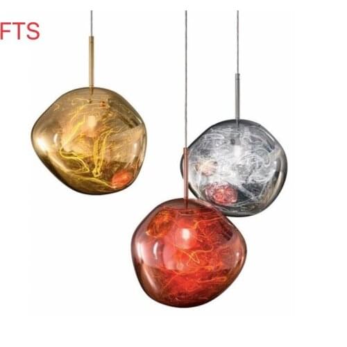 Nordic restaurant chandelier three creative personality modern minimalist bar staircase lamp electroplated glass lava chandelier