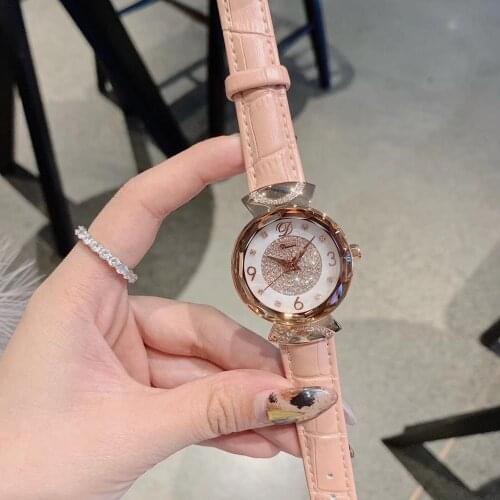 100% Water Resistant Real Leather Strap Watches for Women Quartz Watch Shinning Crystals Dress Wrist watch Analog Montre Femme