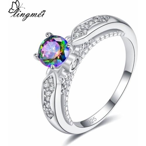 Lingmei Women Fashion Accessories RoundCocktail MultiWhite Cubic Zircon Silver Color Ring Size 6-9 Gorgeous Ring