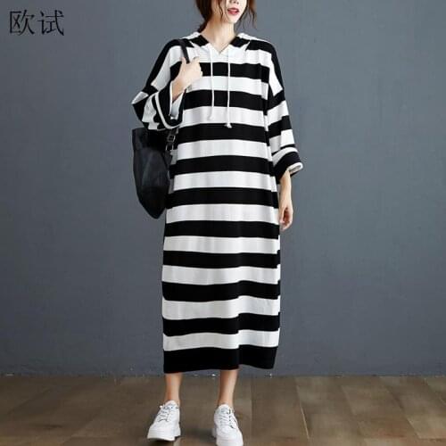 Oversized Hoodie Striped Kintted Dress Women Autumn Hooded Ladies Dresses Vestidos Casual Long Sleeve Casual Dress Robe Femme