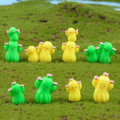 ZOCDOU 1 Piece Yellow and Green Cactus Bonsai Flower Desert Succulent Plant Model Small Statue Figurine Crafts DIY Miniatures