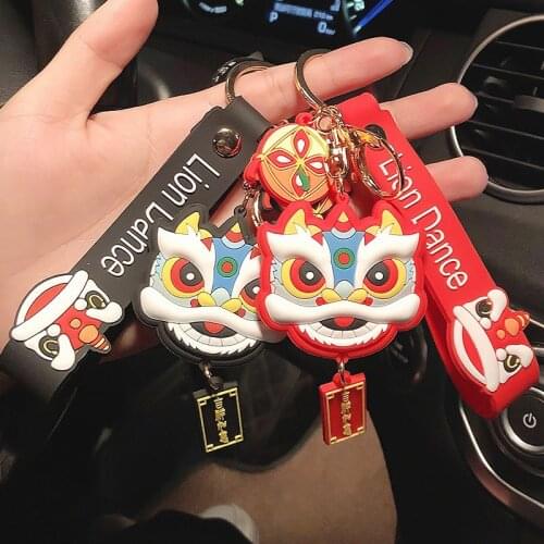 2021 New Chinese Cartoon Lion Dance Keychain Cute Exquisite PVC Cartoon Doll Key Chain Women Bag Car Hanging Decoration Keyring