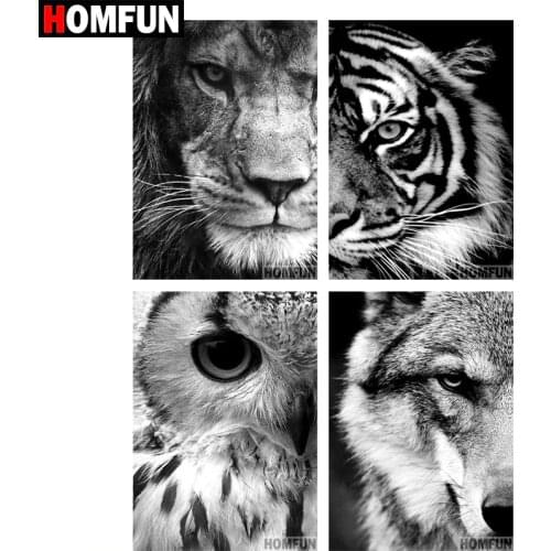 HOMFUN Full Square/Round Drill 5D DIY Diamond Painting "Tiger Lion Wolf Owl" 3D Embroidery Cross Stitch 5D Home Decor Gift BK01