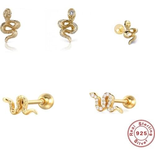 Canner 925 Sterling Silver Earrings For Women Snake Series Pendientes Piercing Thread Stud Earrings Jewelry kolczyki damskie