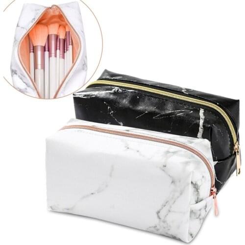 Marble Pencil Case PU Leather Large Zipper Purse Makeup Storage Cosmetic Bag Pen Box Student Pencil Cases School Supplies
