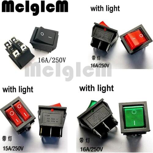 Black Rocker Switch AC 250V 16A / 125V 20A / 15A 250V 6 Pin ON-OFF SPST SPDT DPDT Snap in 2 way with Green Red Led Light 25*31mm
