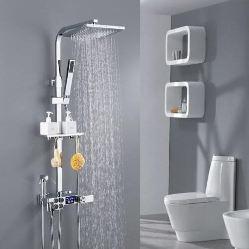 Digital thermostatic shower set bathtub shower faucet mixer Gold shower faucet with display shower set White chrome