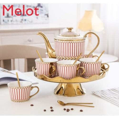 European Rotary Tea tray Ceramic Afternoon Tea Coffee Cup Household Teapot Set