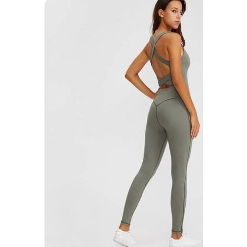 One-Piece Fitness Sports Set Women Air Yoga Sexy Cross Back Tight Jumpsuit Gym Running Training Workout Suit With Chest Pad