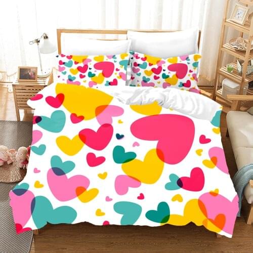 Lovely heart-shaped Bedding Set Colorful Bed Linen Set 2/3Pcs Soft Duvet Cover Fashion Trend Bedclothes For Girl Women Kids
